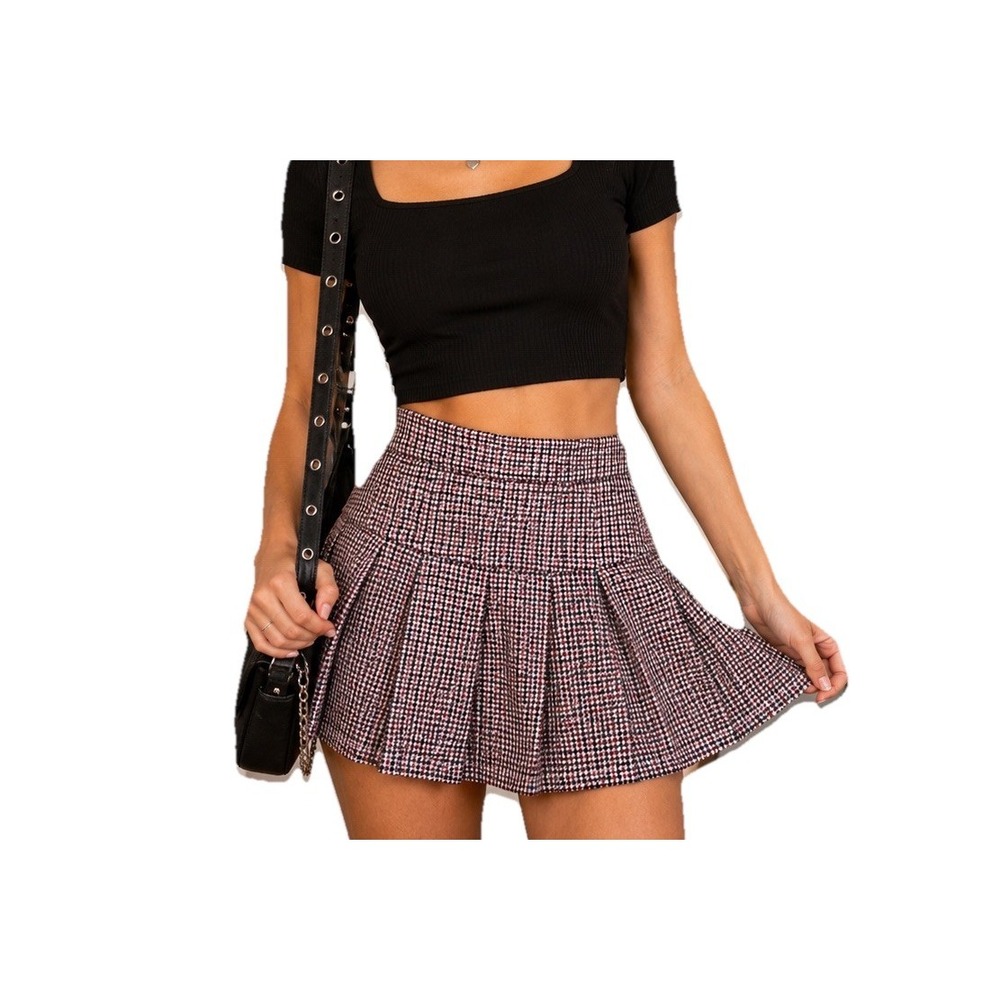 Olive & Oak Houndstooth Plaid Pleated Mini Skirt Womans S Preppy School Girl NWT
